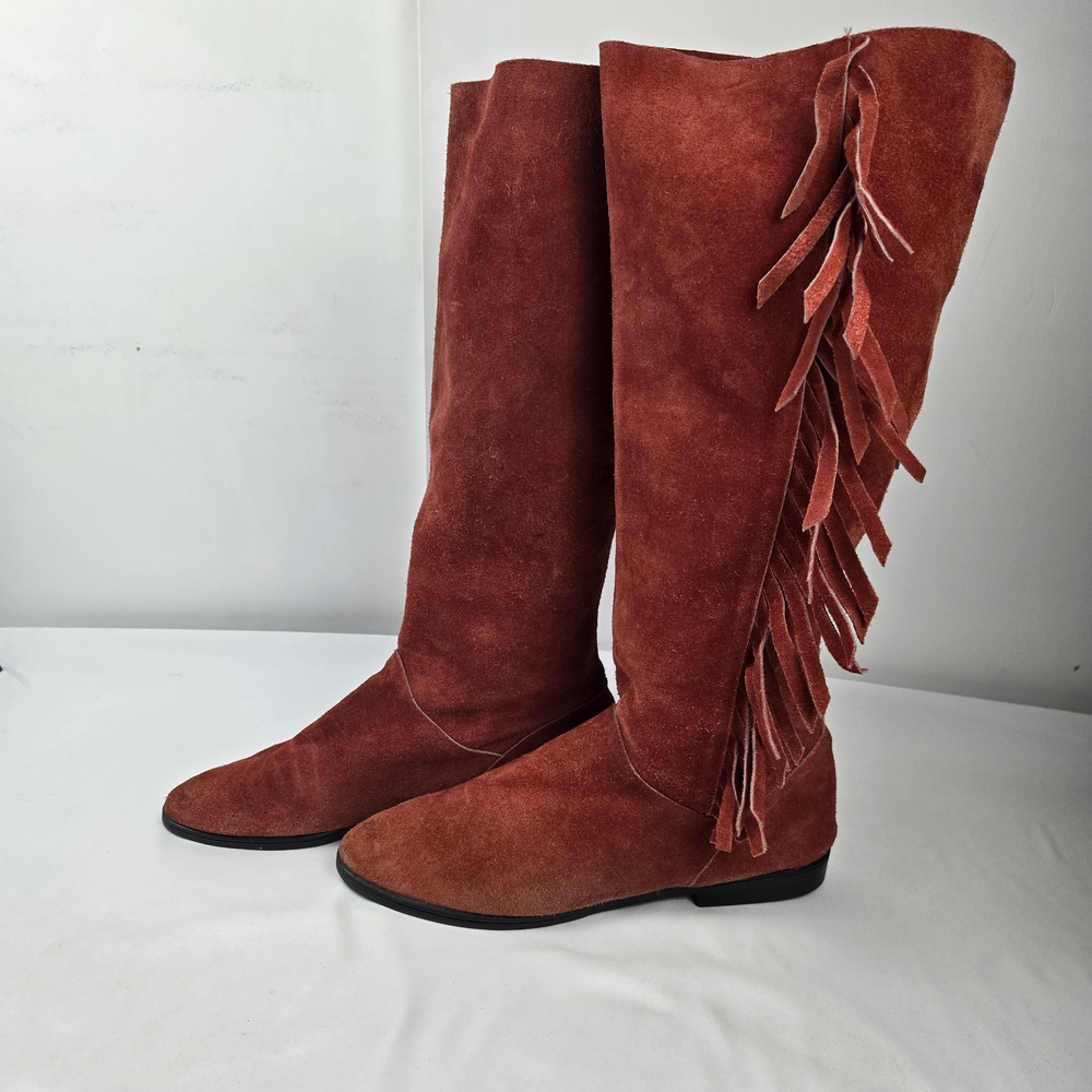 Women's Rust Suede Fringe Knee-High Boots